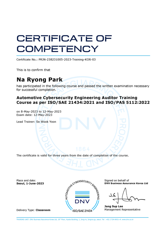 DNV Training: Automotive Cybersecurity Engineering Auditor Training Course