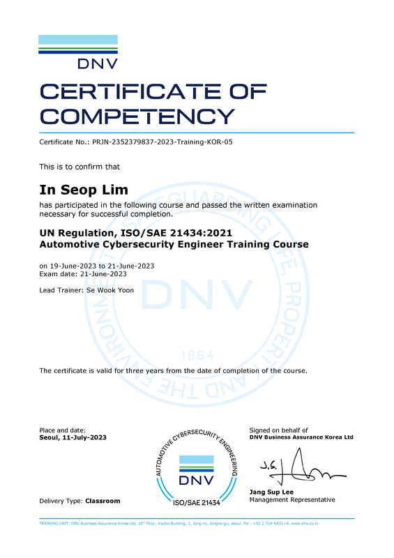 DNV Training: UN Regulation, Automotive Cybersecurity Engineer Training Course