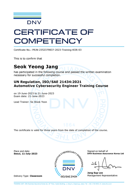 DNV Training: UN Regulation, Automotive Cybersecurity Engineer Training Course